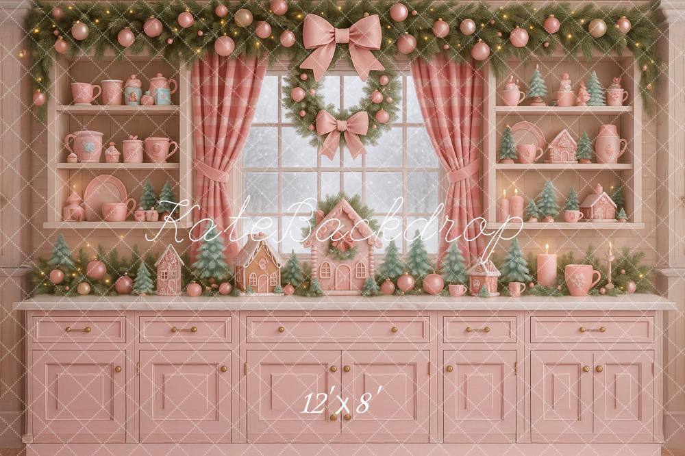 Kate Christmas Pink Kitchen Gingerbread Backdrop Designed by Ashley Paul