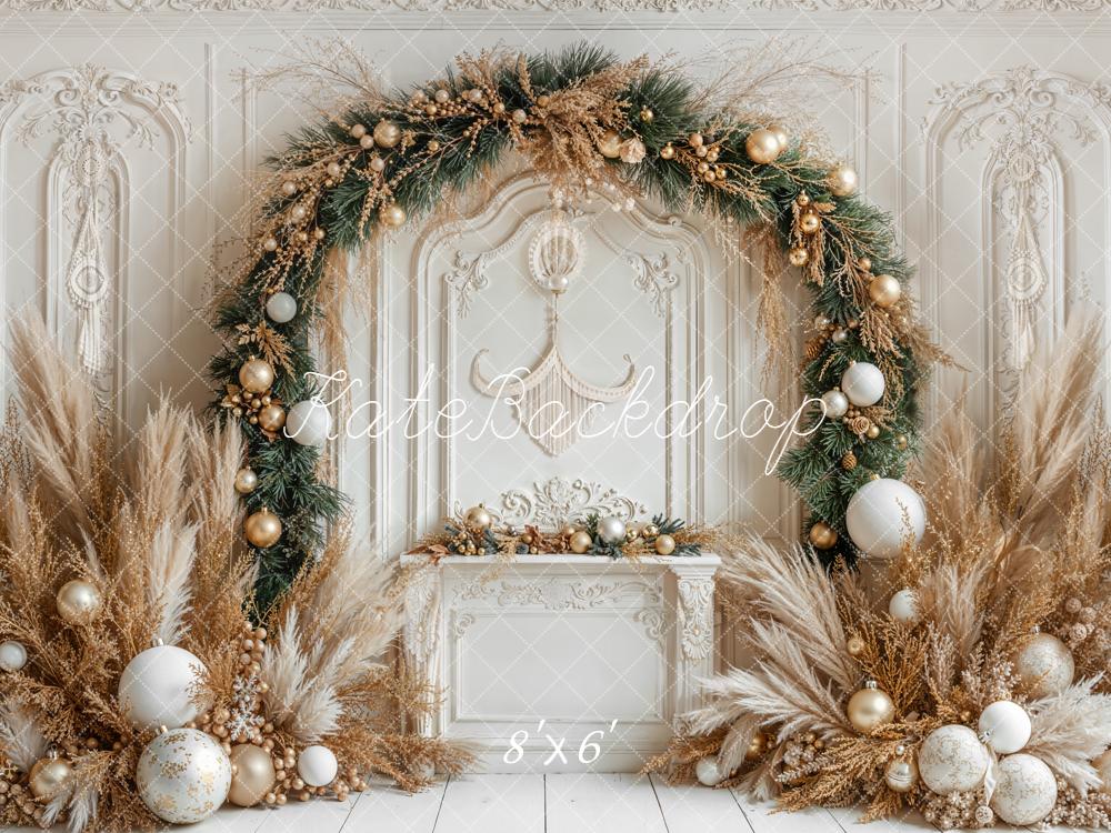 Kate Christmas Arch Pampas Grass White Backdrop Designed by Emetselch - Kate Backdrop AU
