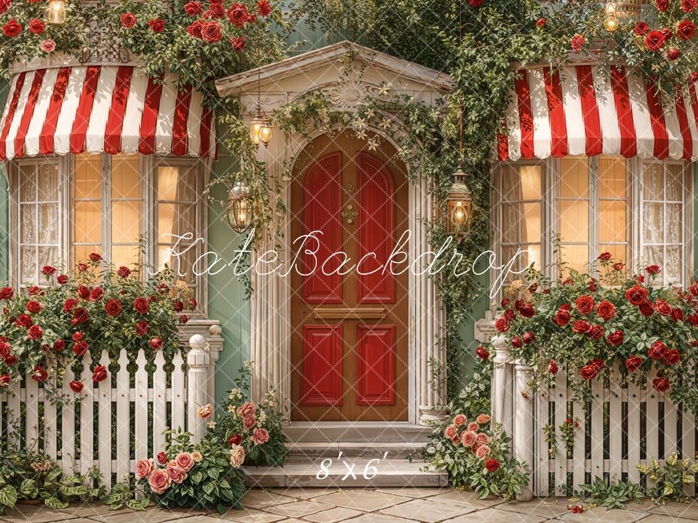 Kate Red Door Striped Awning Roses Backdrop Designed by Emetselch