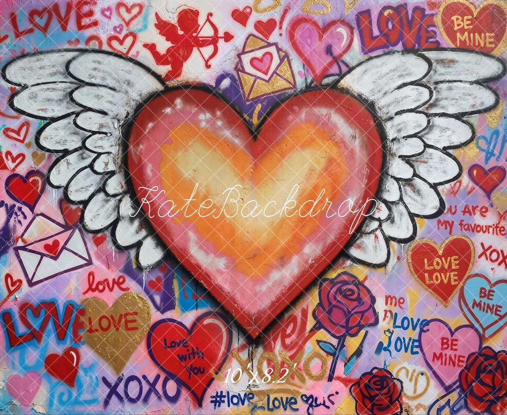 Kate Valentine Heart Wings Graffiti Colorful Backdrop Designed by Chain
