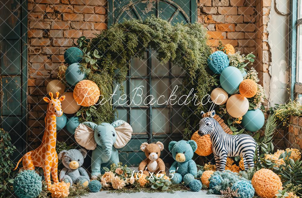 Kate Plush Animals Balloon Backdrop Cake Smash Designed by Emetselch - Kate Backdrop AU