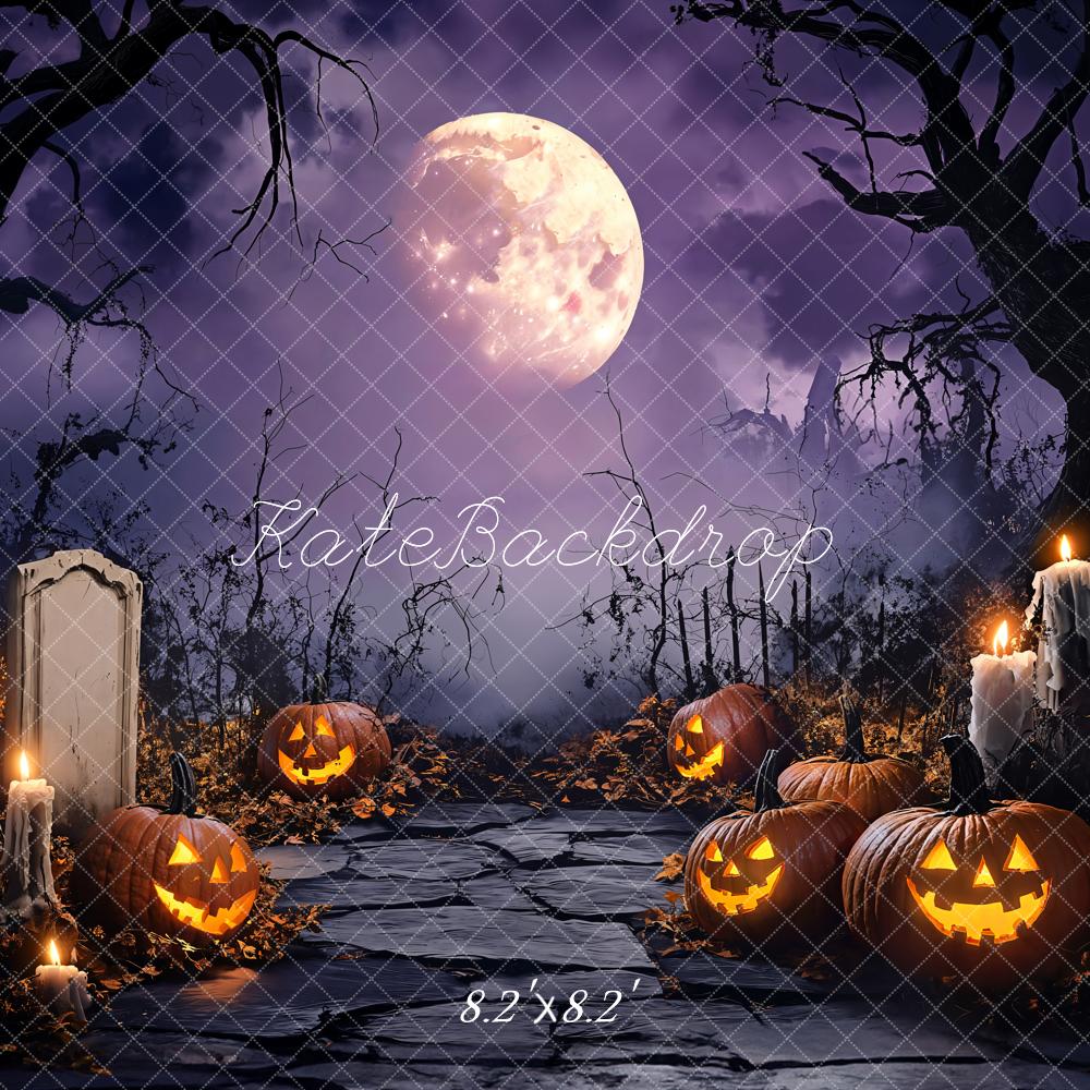 Kate Halloween Pumpkins Candles Moon Backdrop Designed by Emetselch - Kate Backdrop AU