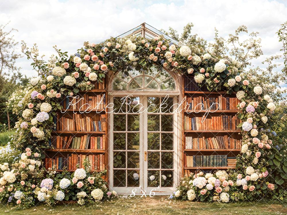 Kate Flower Bookshelves Glass Door Backdrop Designed by Emetselch - Kate Backdrop AU