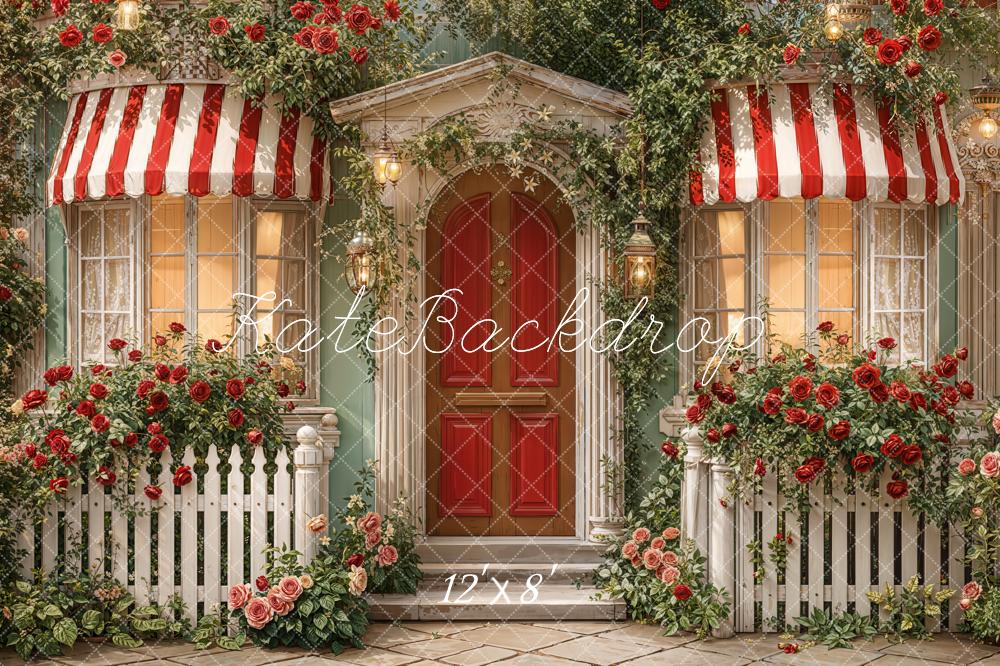 Kate Red Door Striped Awning Roses Backdrop Designed by Emetselch
