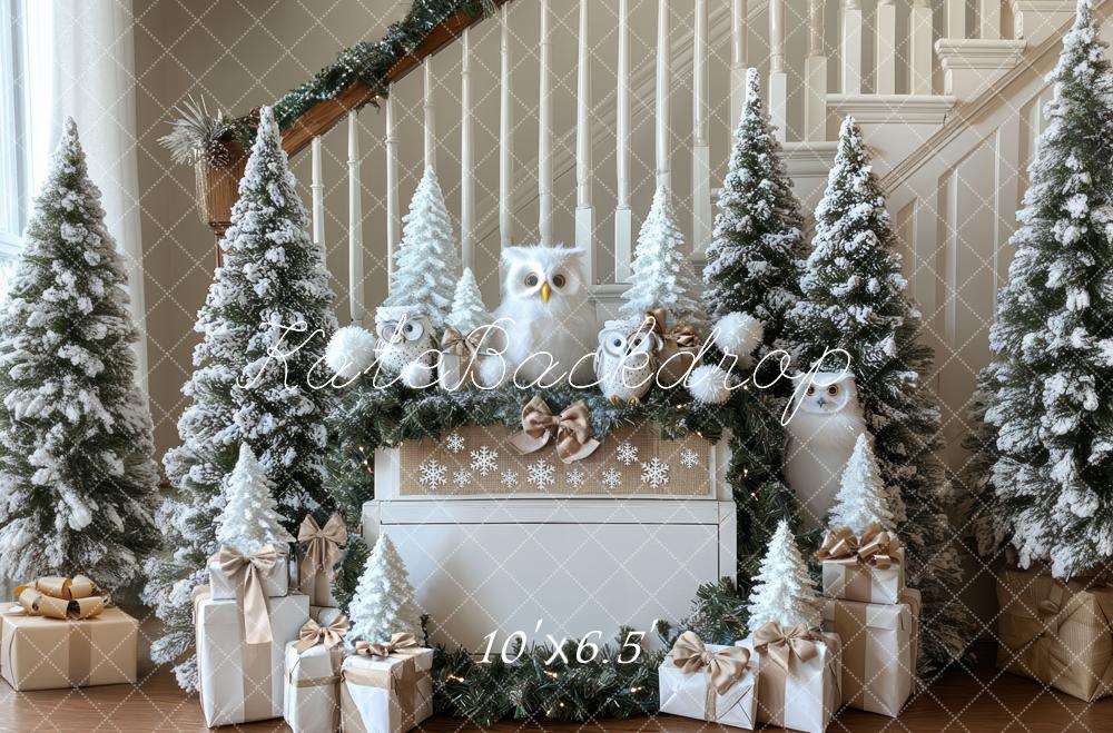Kate Christmas Trees Owls Backdrop Designed by Mini MakeBelieve - Kate Backdrop AU