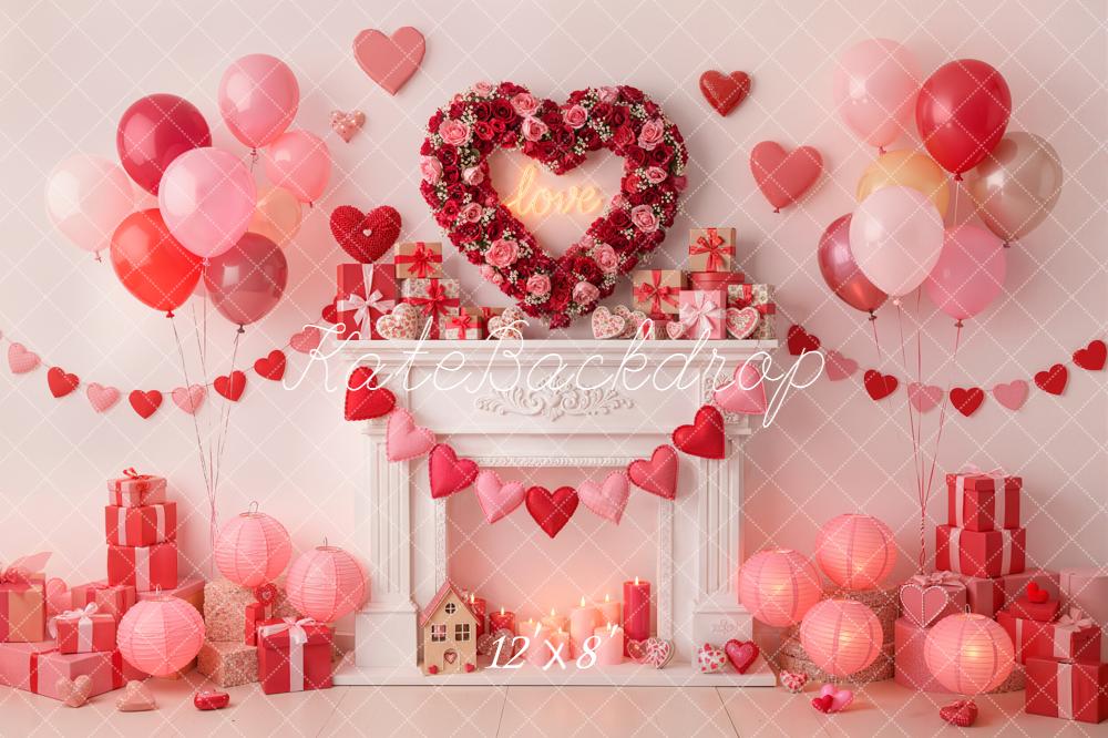 Kate Valentine Heart Balloons Gifts Backdrop Designed by Emetselch - Kate Backdrop AU