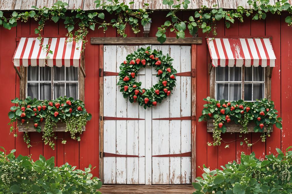 Kate Strawberry Wreath Barn Red Fleece Backdrop Designed by Emetselch