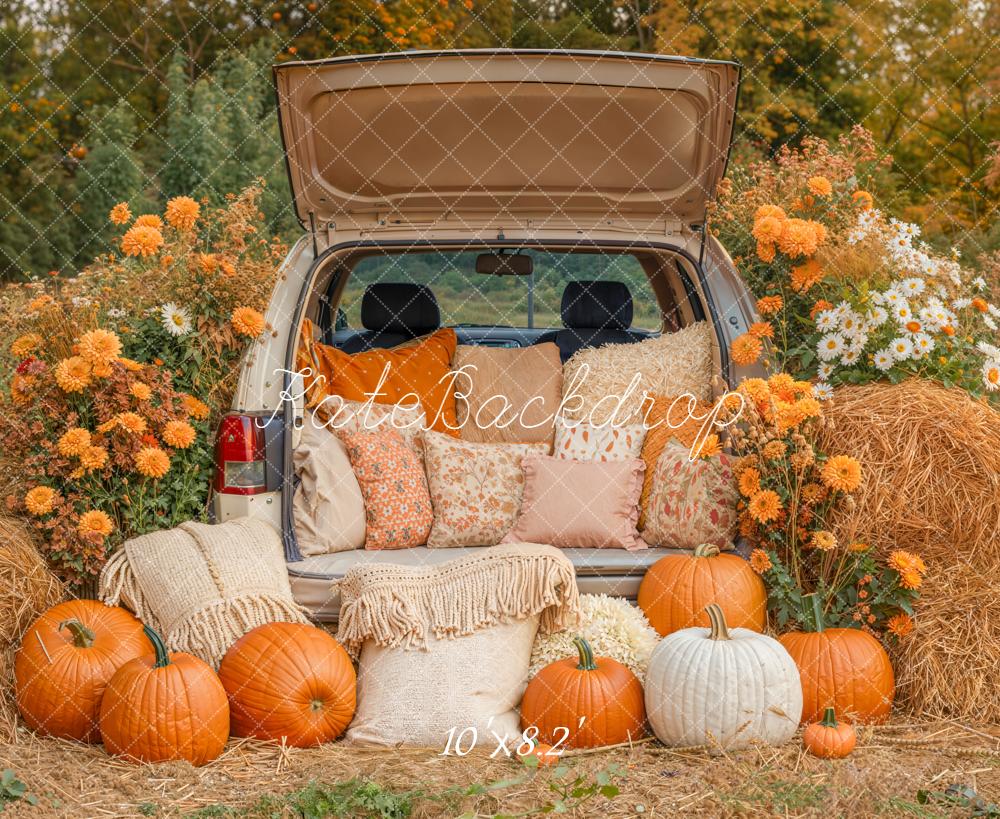 Kate Fall Truck Hay Bales Pumpkins Backdrop Designed by Emetselch