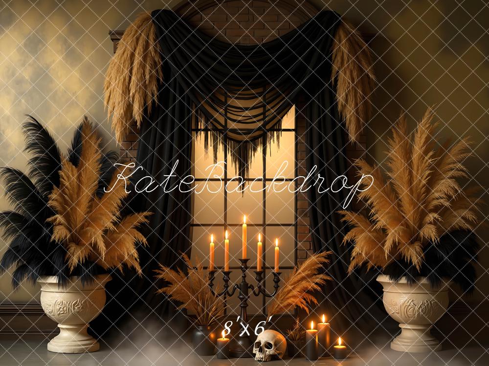 Kate Halloween Pampas Grass Skull Candles Backdrop Designed by Mini MakeBelieve
