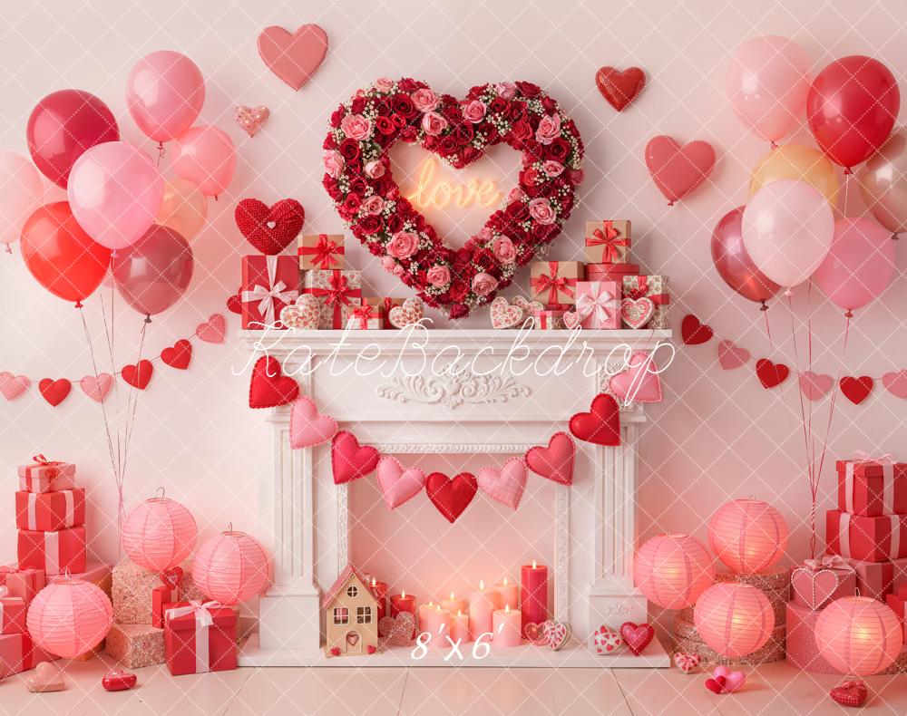 Kate Valentine Heart Balloons Gifts Fleece Backdrop Designed by Emetselch - Kate Backdrop AU