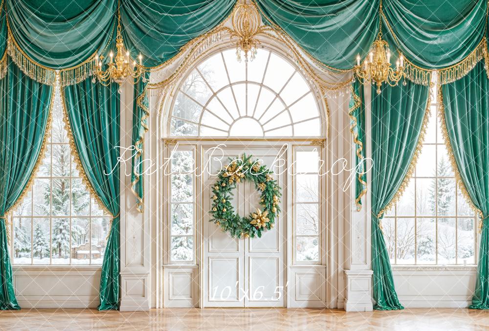 Kate Christmas Wreath Windows Fleece Backdrop Designed by Emetselch - Kate Backdrop AU