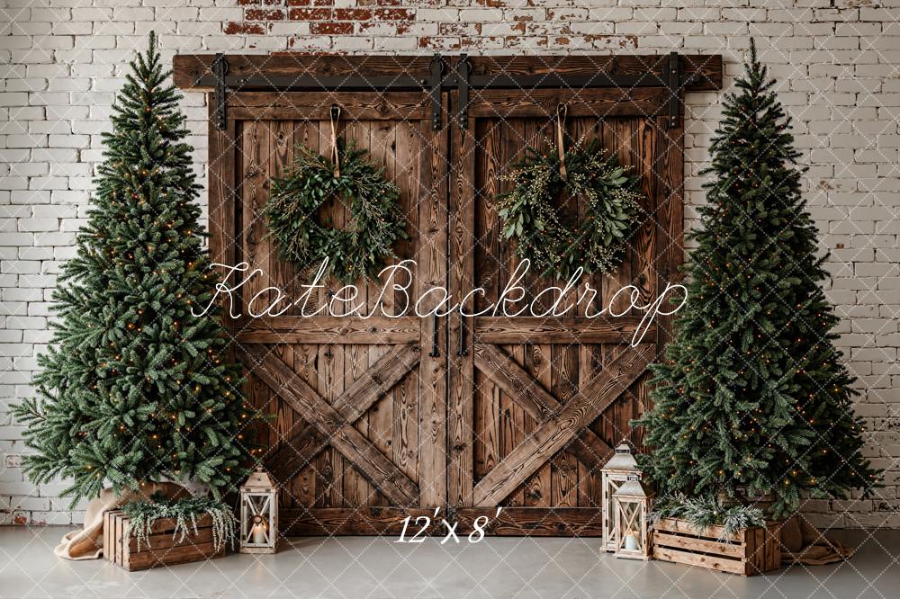 Kate Christmas Barn Doors Fleece Backdrop Designed by Emetselch