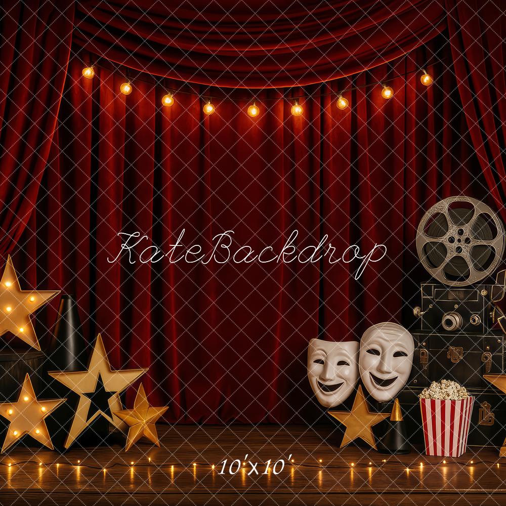 Kate Red Curtains Spotlights Movie Elements Backdrop Designed by Patty Roberts