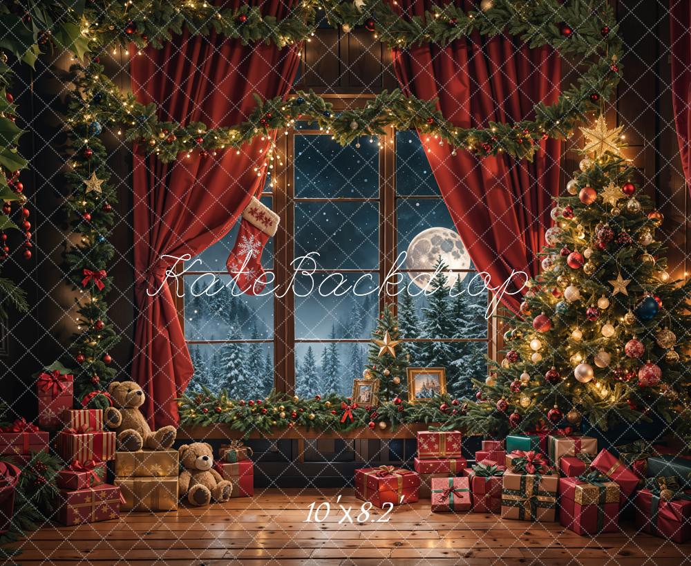 Kate Christmas Tree Gifts Moonlit Window Backdrop Designed by Emetselch
