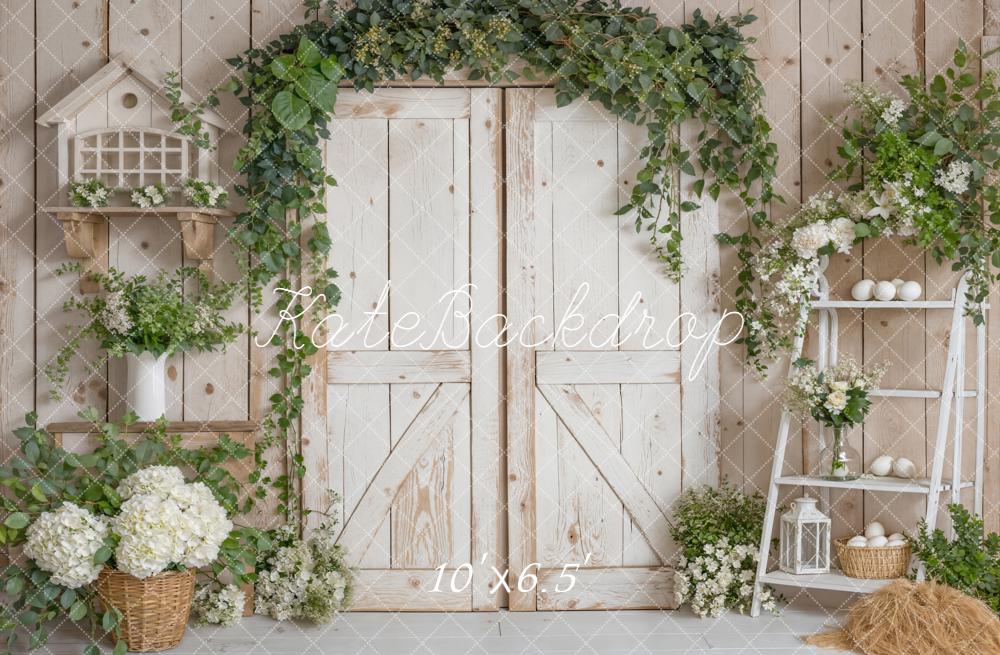 Kate Spring Retro Wooden Doors Greenery Backdrop Designed by Emetselch