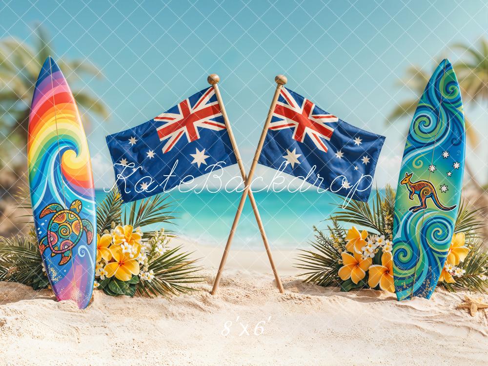 Kate Australia Flags Surfboards Beach Fleece Backdrop Designed by Chain