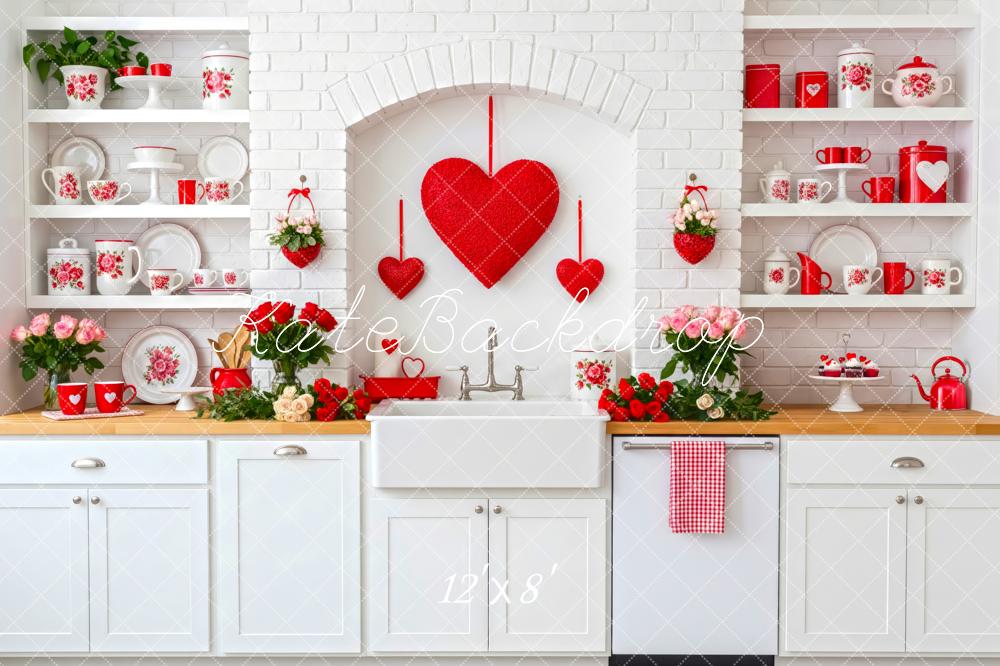 Kate Valentine Red Hearts Kitchen Fleece Backdrop Designed by Patty Roberts