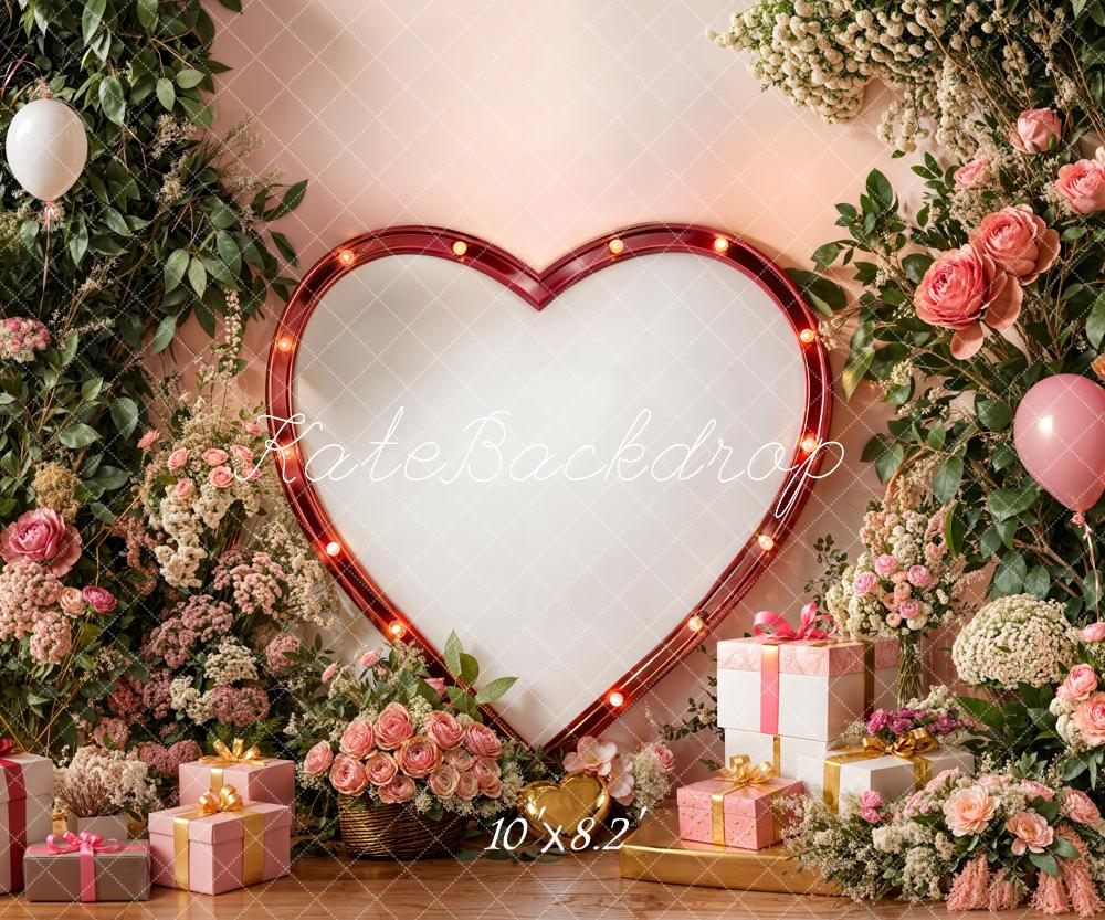 Kate Heart Frame Flowers Balloons Gifts Fleece Backdrop Designed by Emetselch