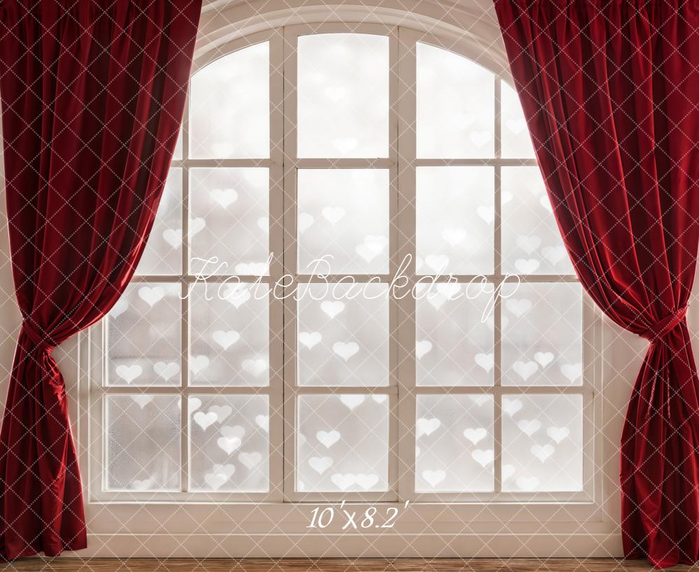 Kate Red Curtains Arched Window Hearts Backdrop Designed by Chain