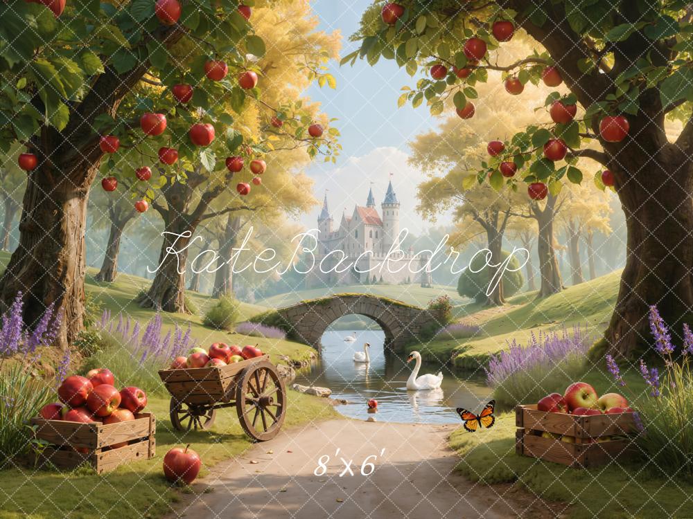 Kate Castle Apple Orchard Swans Fleece Backdrop Designed by Emetselch - Kate Backdrop AU