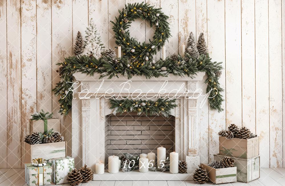 Kate Retro Christmas Fireplace Fleece Backdrop Designed by Emetselch - Kate Backdrop AU