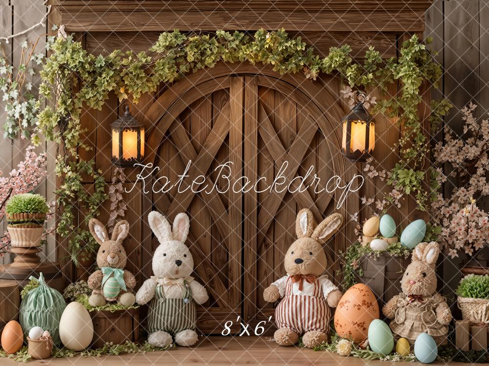 Kate Easter Bunny Eggs Wooden Door Fleece Backdrop Designed by Emetselch