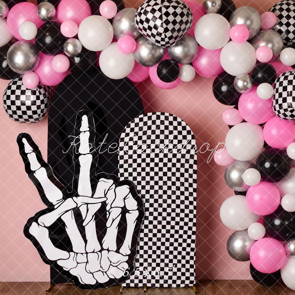 Kate Checkerboard Skeleton Hand Balloon Arch Backdrop Designed by Mandy Ringe - Kate Backdrop AU