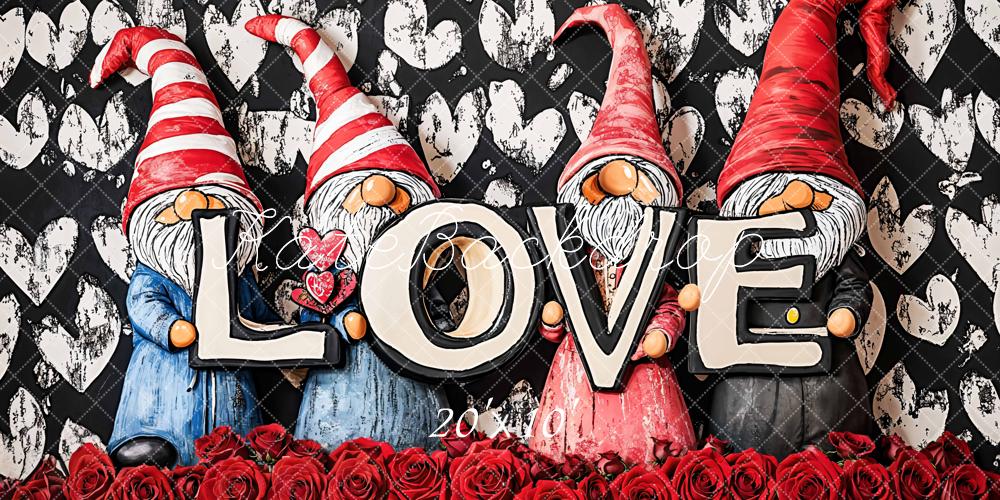 Kate Valentines Gnomes Love Hearts Backdrop Designed by Emetselch