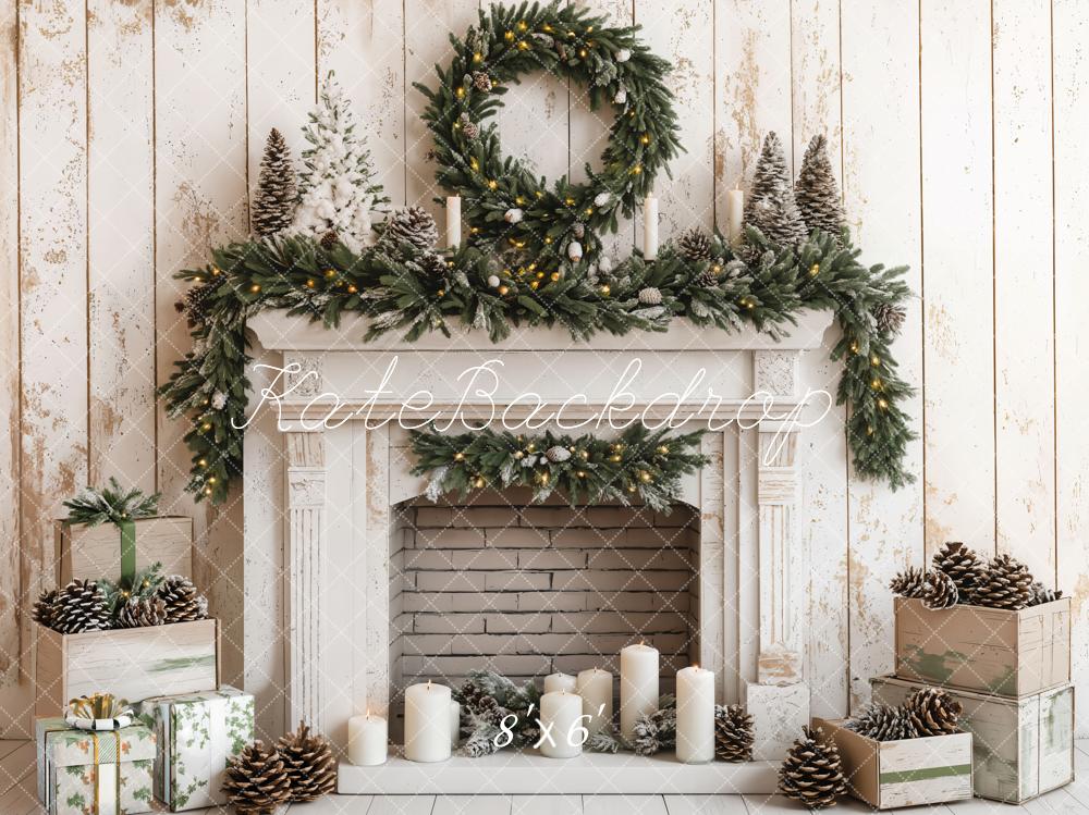 Kate Retro Christmas Fireplace Fleece Backdrop Designed by Emetselch - Kate Backdrop AU