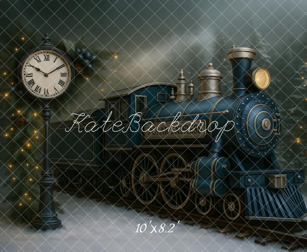 Kate Train Pine Garland Clock Backdrop Designed by Ashley Paul