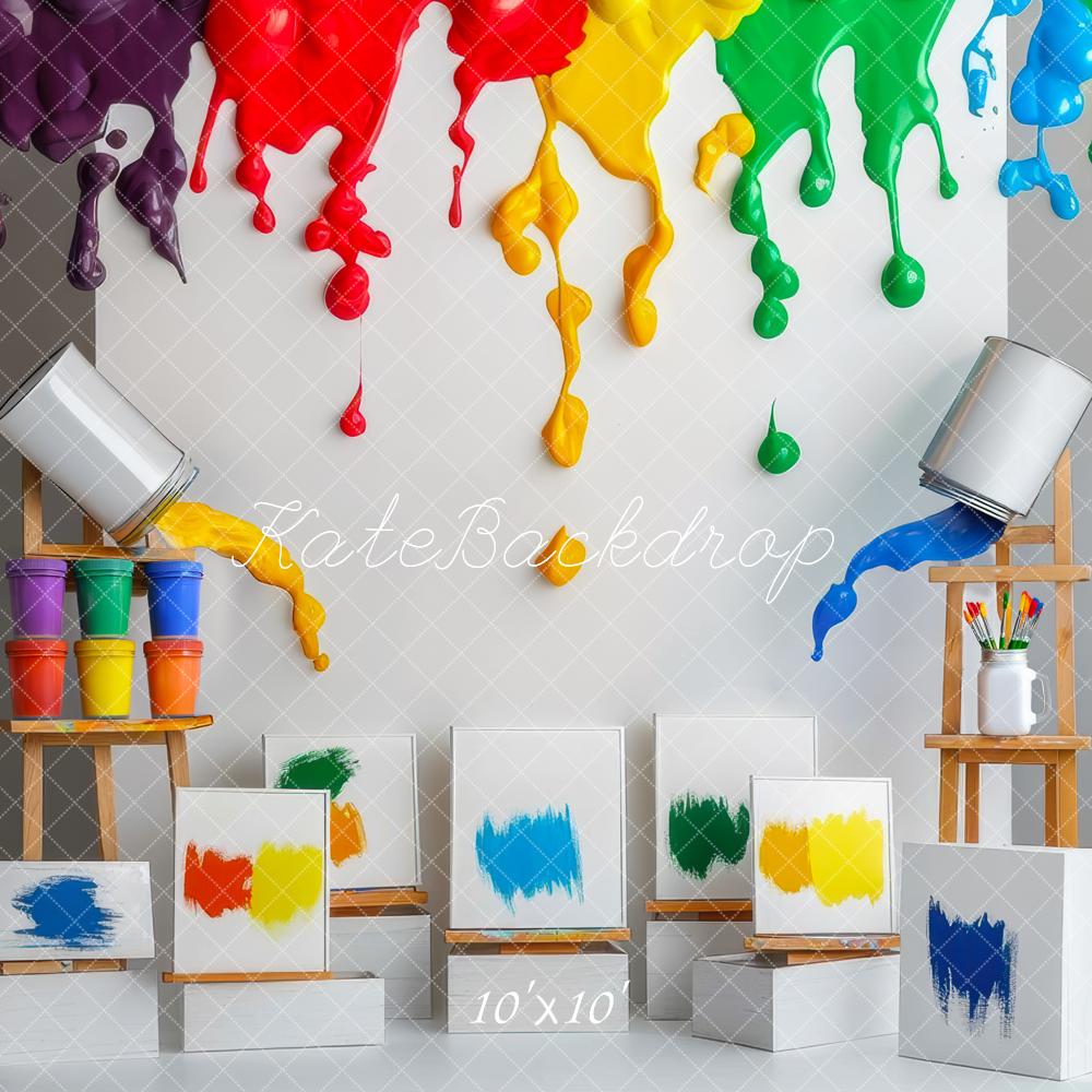 Kate Rainbow Paint Drips Art Studio Backdrop Designed by Mini MakeBelieve - Kate Backdrop AU