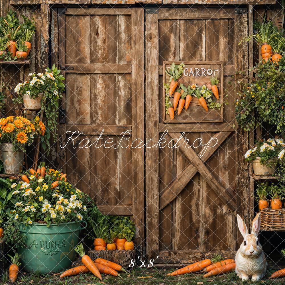 Kate Easter Bunny Carrots Wooden Door Backdrop Designed by Emetselch
