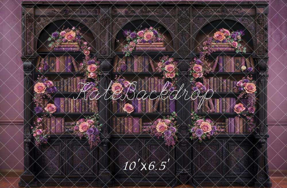 Kate Bookshelf Floral Arch Purple Backdrop Designed by Emetselch