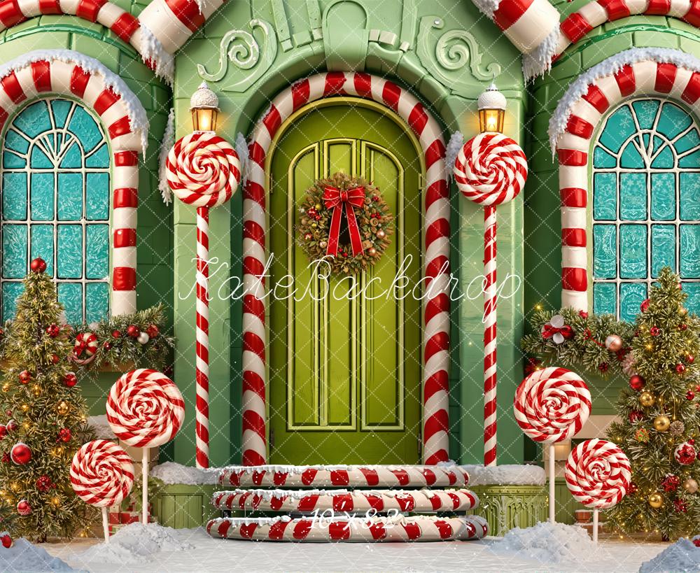 Kate Christmas Candy Cane Lollipop House Backdrop Designed by Emetselch