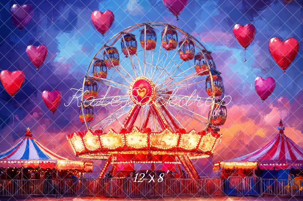 Kate Carnival Ferris Wheel Heart Balloons Fleece Backdrop Designed by Emetselch