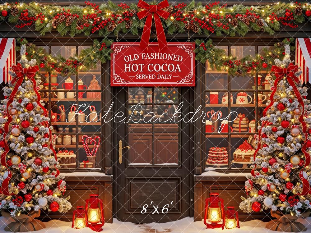 Kate Christmas Hot Cocoa Shop Window Trees Backdrop Designed by Patty Roberts