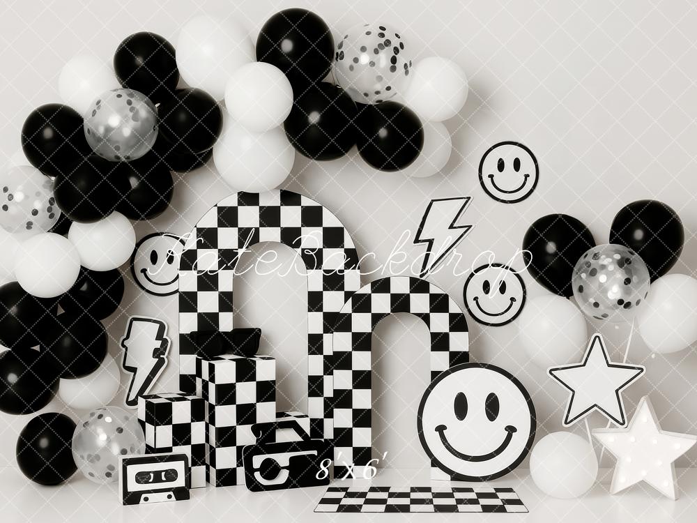 Kate Black White Checkered Balloons Backdrop Designed by Patty Roberts