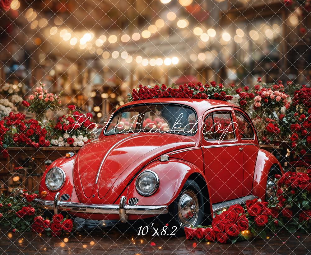 Kate Vintage Car Red Roses Bokeh Backdrop Designed by Emetselch