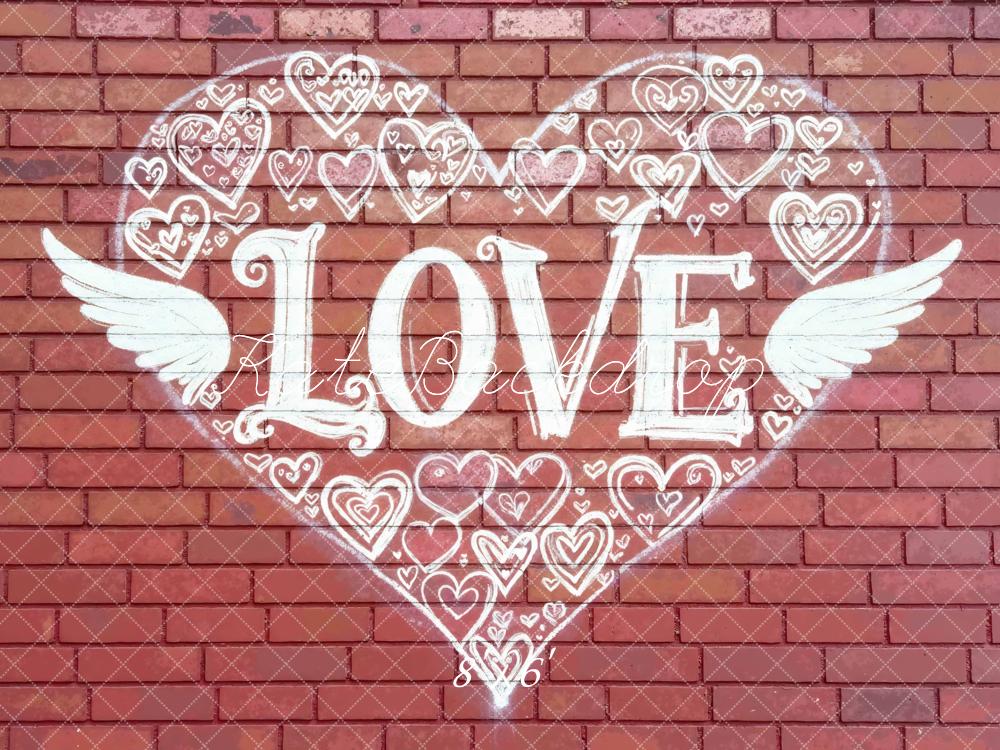 Kate Love Heart Wings Graffiti Brick Wall Backdrop Designed by Mini MakeBelieve
