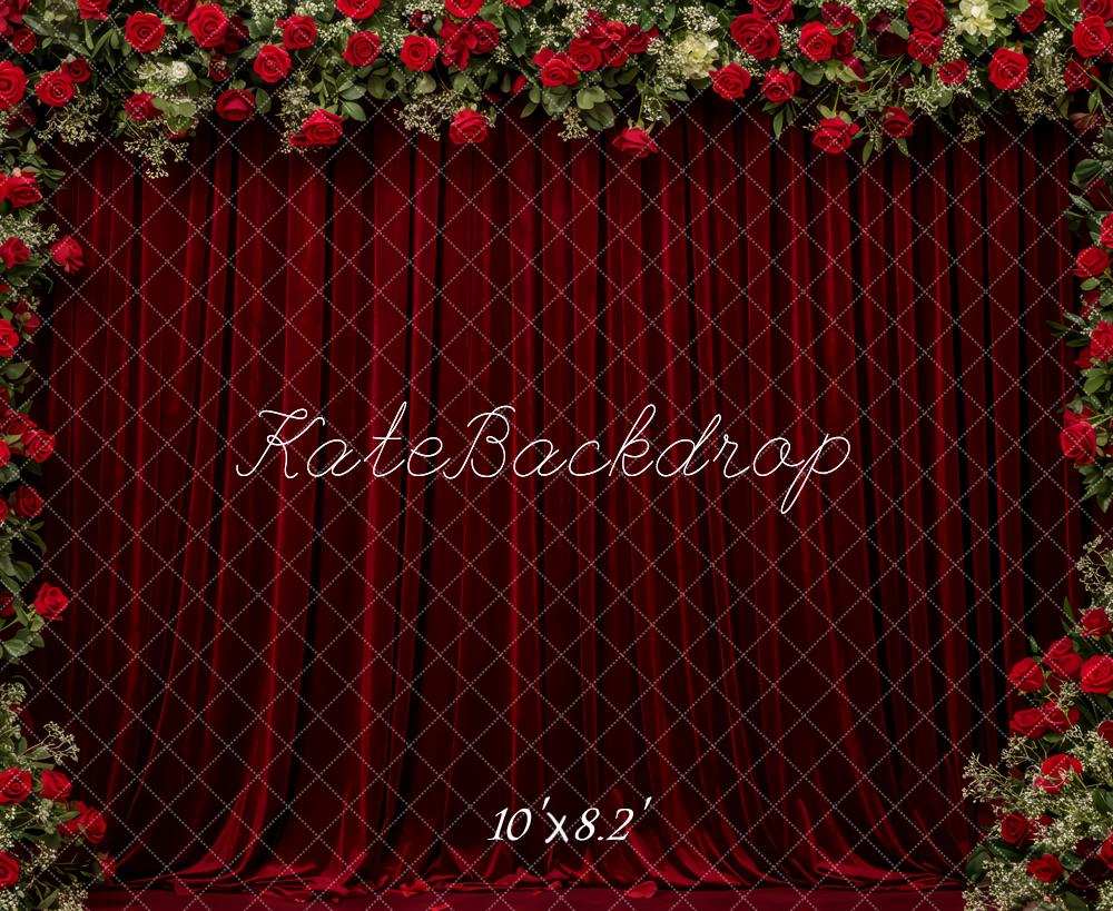 Kate Red Curtain Flower Fleece Backdrop Designed by Patty Roberts