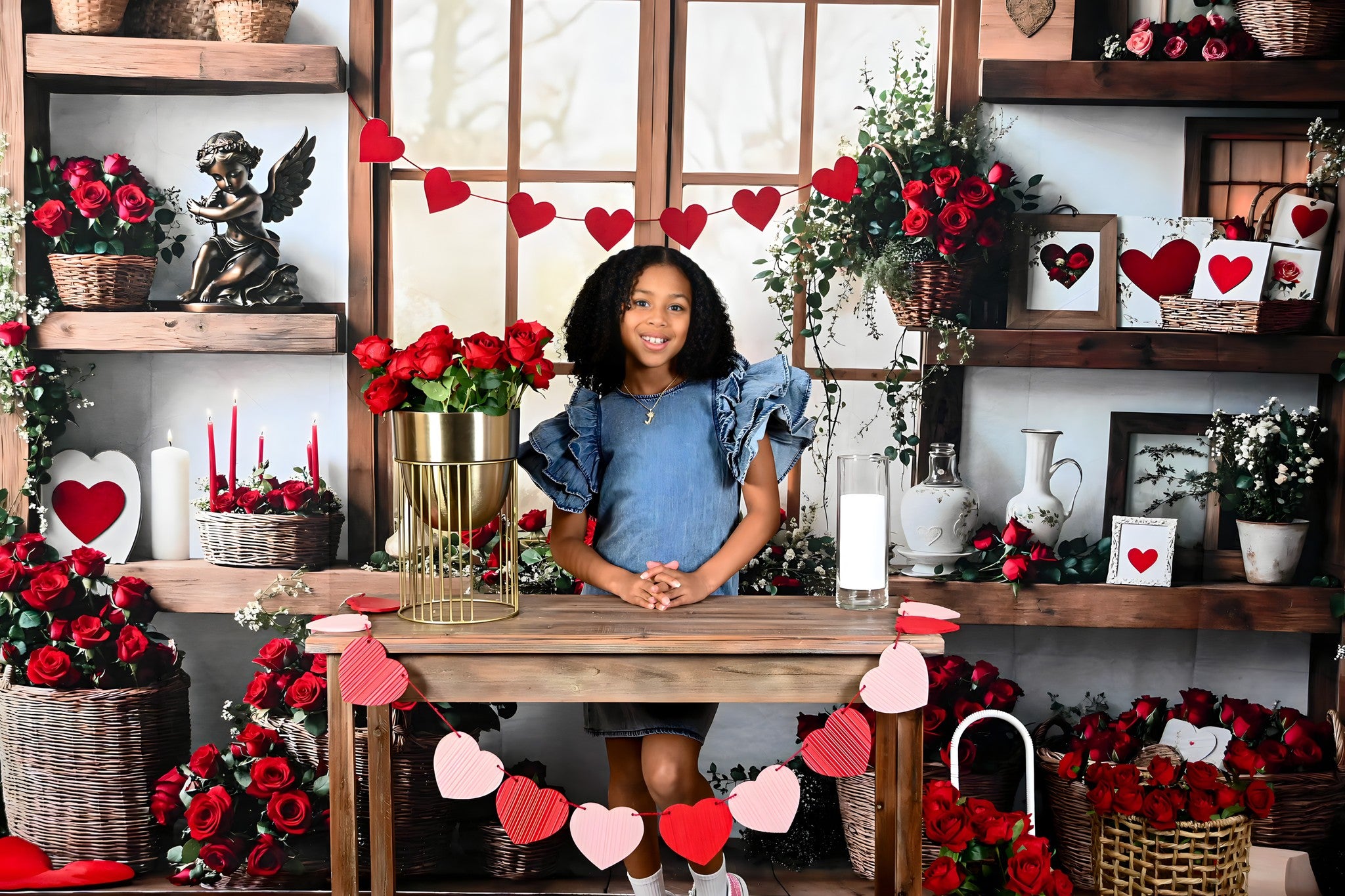 Kate Valentine's Day Roses Shelves Backdrop Designed by Emetselch - Kate Backdrop AU