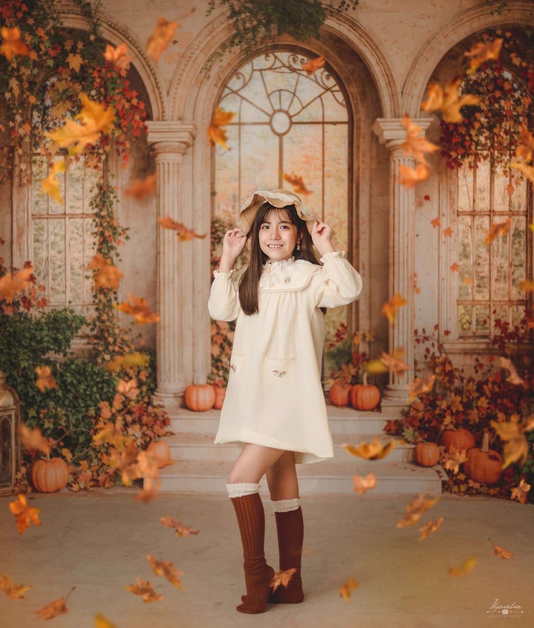 Kate Autumn Pumpkins Ivy Classical Arches Backdrop Designed by Emetselch