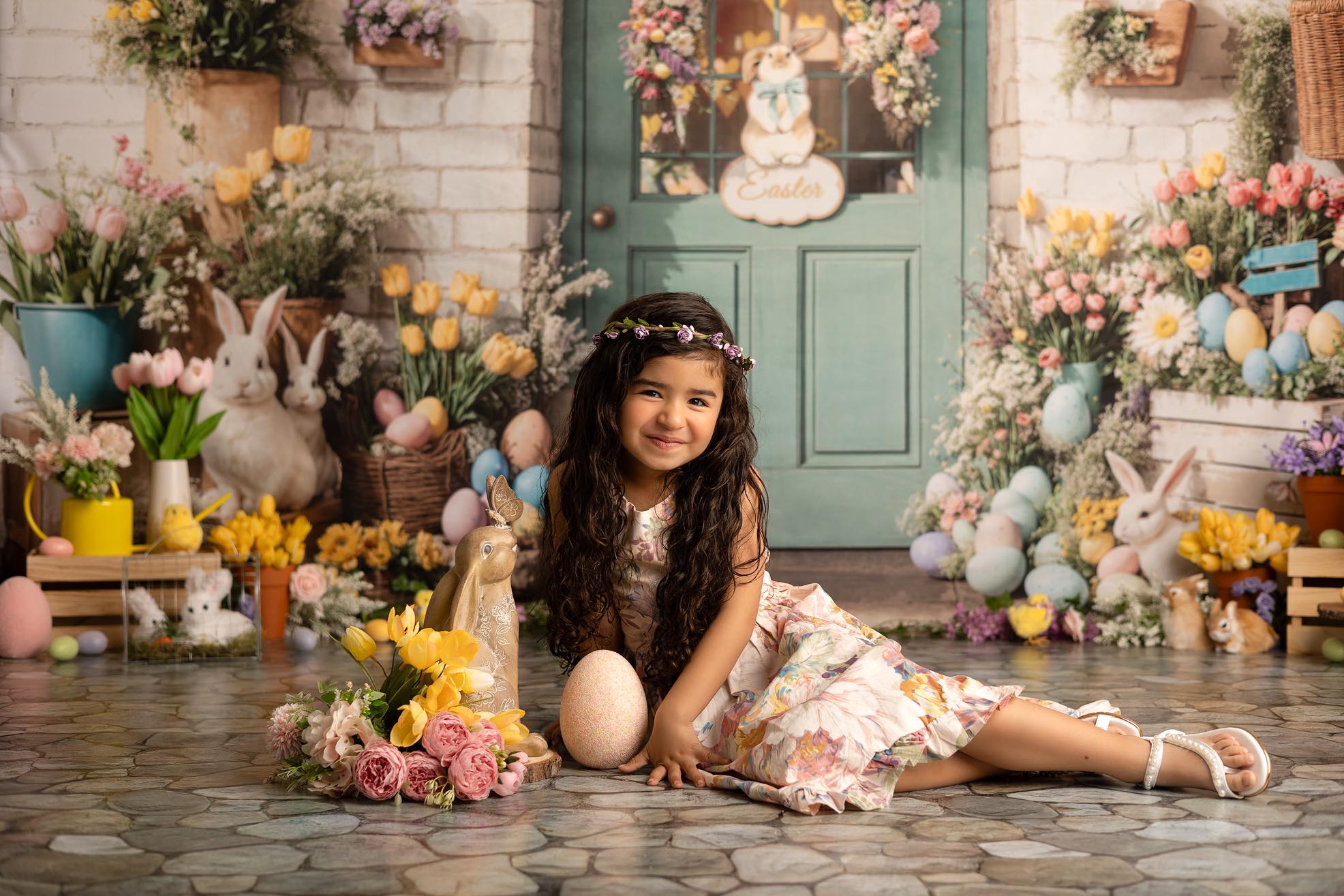 Kate Easter Bunny Flowers Door Backdrop Designed by Emetselch - Kate Backdrop AU