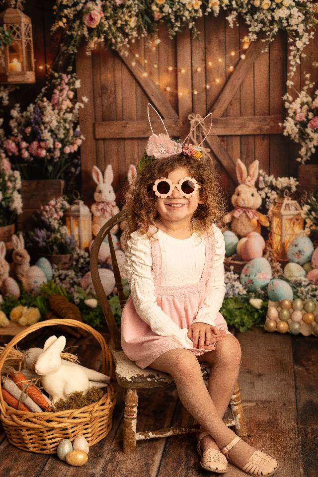 Kate Easter Bunny Floral Eggs Wood Backdrop Designed by Emetselch - Kate Backdrop AU