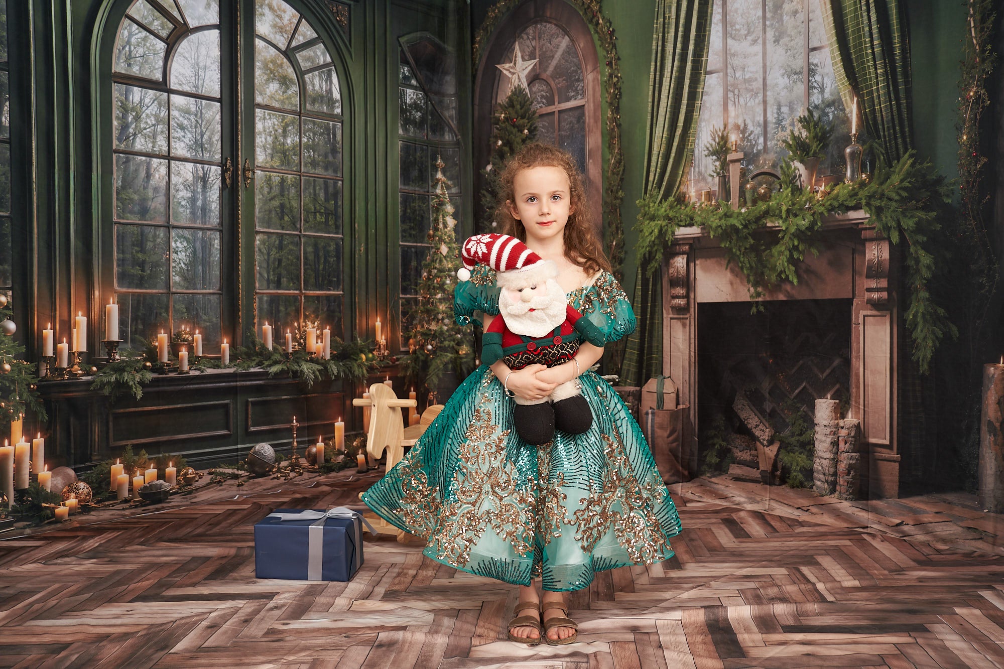 Kate Christmas Fireplace Window Green Room Set(8ftx8ft&10ftx8ft&8ftx10ft) - Kate Backdrop AU