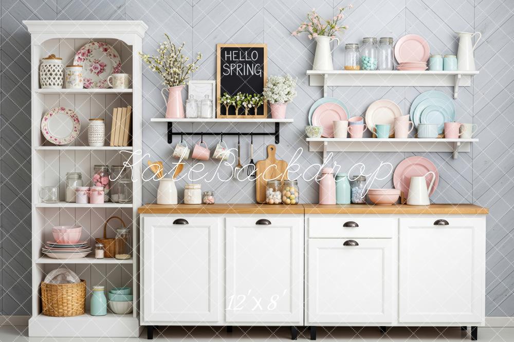 Kate Spring Kitchen Cabinets Crockery Backdrop Designed by Patty Roberts