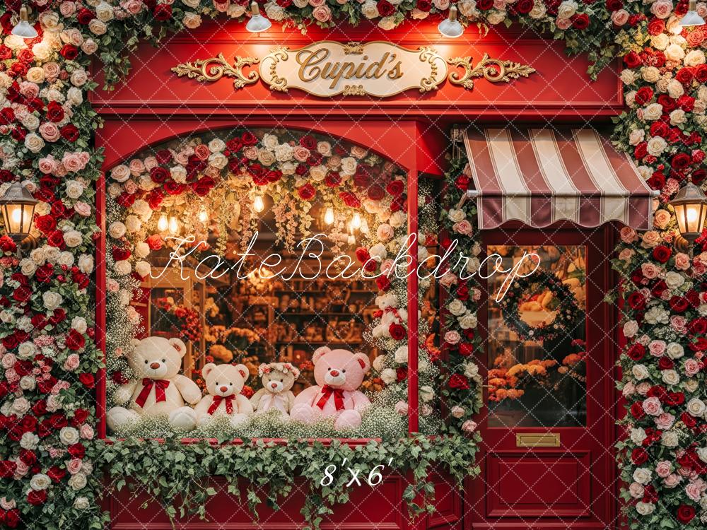 Kate Red Flower Teddy Bears Window Backdrop Designed by Patty Roberts