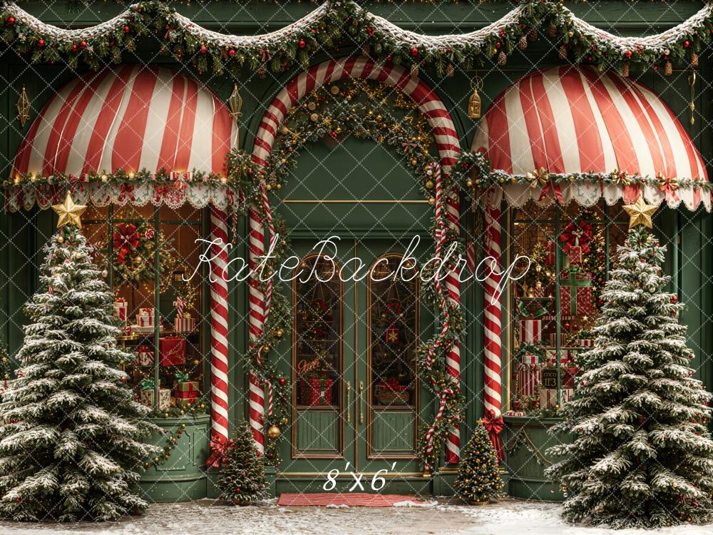 Kate Christmas Shop Red Stripes Backdrop Designed by Emetselch - Kate Backdrop AU