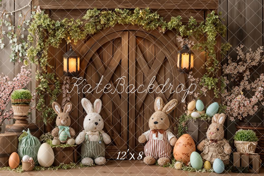 Kate Easter Bunny Eggs Wooden Door Fleece Backdrop Designed by Emetselch