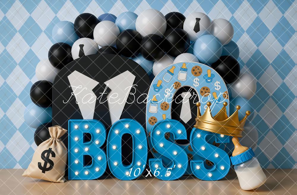 Kate Boss Suit Balloons Blue Backdrop Designed by Mini MakeBelieve - Kate Backdrop AU